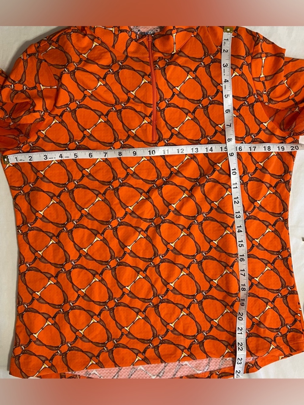 IBKUL Orange Chain Print Zip Neck Top L Athleisure Golf Tennis Sun Shirt UPF - Picture 4 of 6